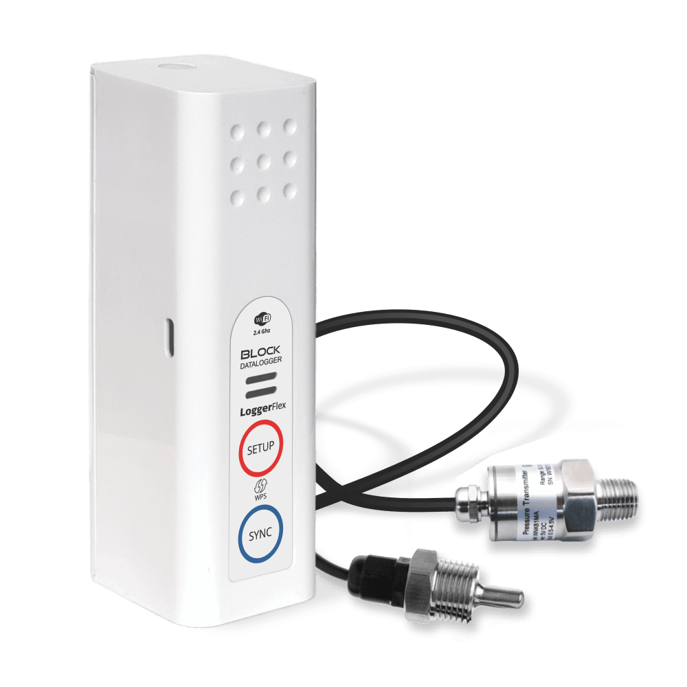 BLOCK Presión de fluido y temperatura de LoggerFlex, registrador WiFi de presión de fluido y temperatura