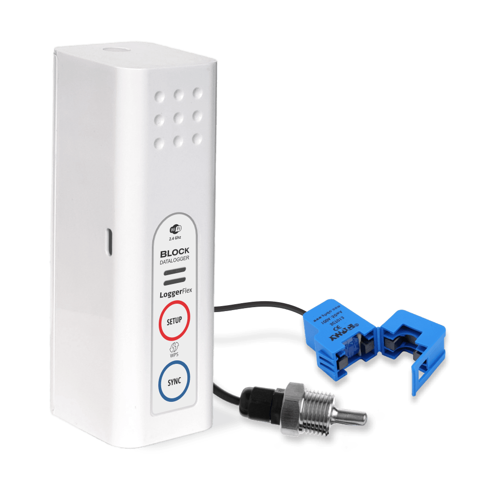 LoggerFlex BLOCK Temp + Current, WiFi current and temperature logger with CT clamp